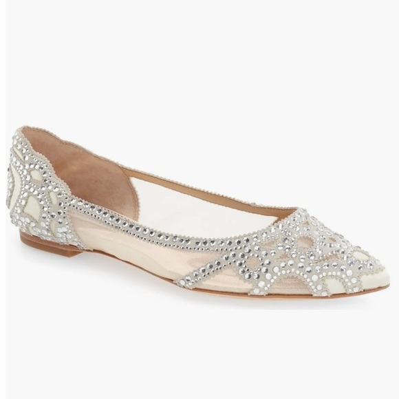 Badgley Mischka Gigi Crystal Pointed Toe Flats Size 8.5 - Picture 1 of 11